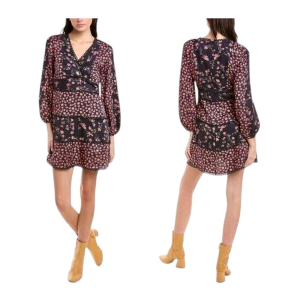 NWT French Connection Daisy Crush Mini Dress 6 Navy Floral Boho Tiered